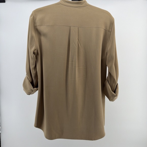 WOMENS LAUREN RALPH LAUREN TAN MANDARIN COLLAR SILK BLOUSE TOP SMALL - Picture 6 of 8